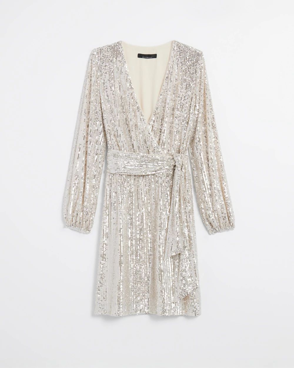 Long Sleeve Sequin Surplice Blouson Dress