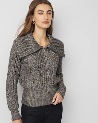 Half Zip Metallic Knit Sweater