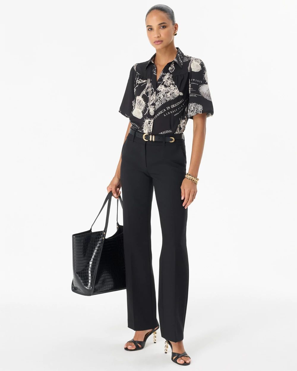 Matte Satin Y-neck Button Front Shirt click to view larger image.