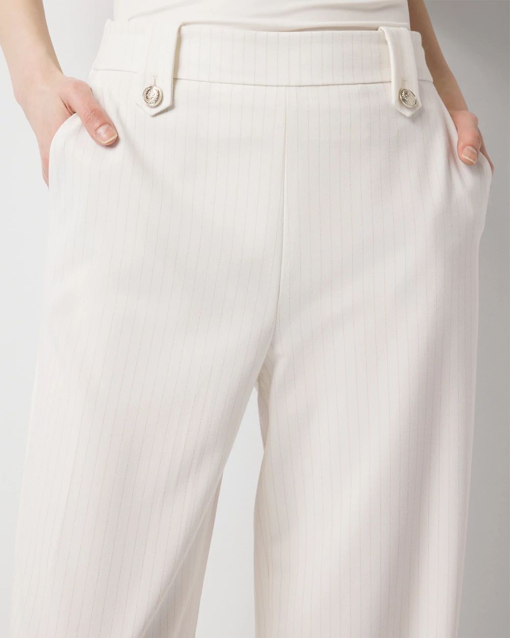 Pinstripe Button-Tab Wide Leg Trouser
