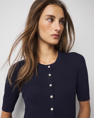 Elbow-Sleeve Henley Sweater click to view larger image.