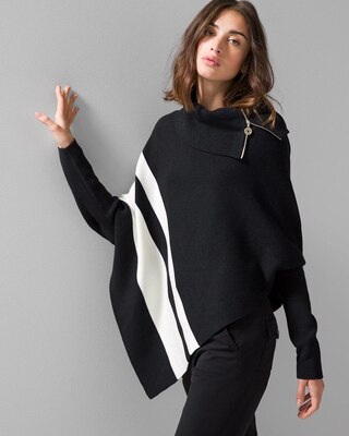 Long-Sleeve Zip-Neck Stripe Poncho
