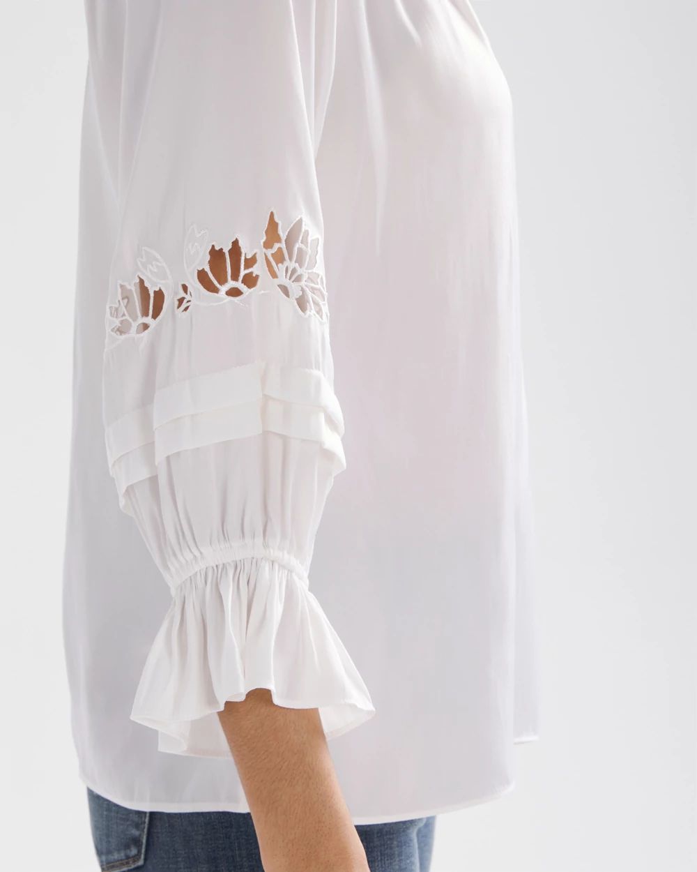 Elbow-Sleeve Embroidered Detail Blouse click to view larger image.