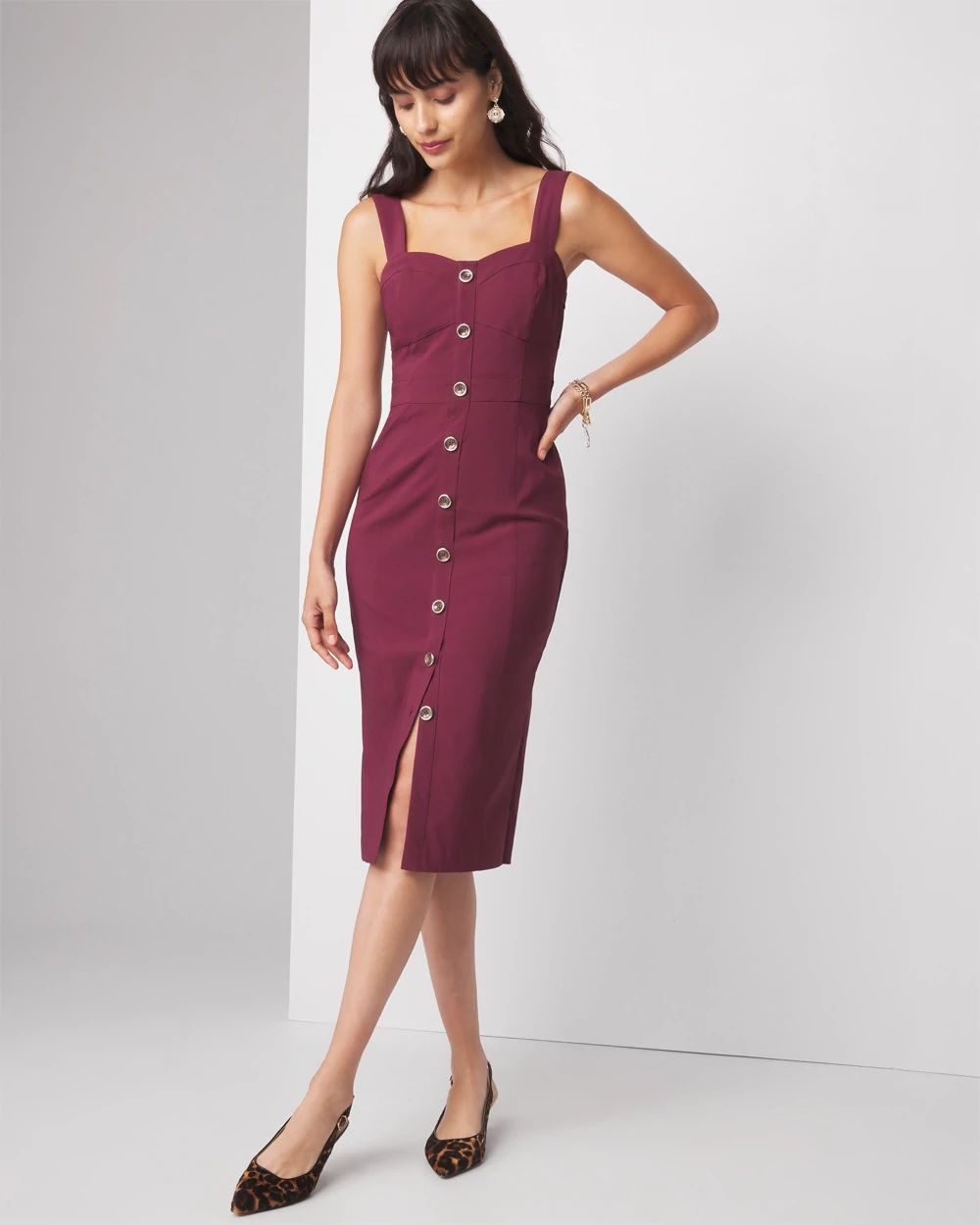 Sleeveless Button Front Sheath Dress