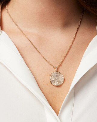 Gold Clear Pave Disc Necklace