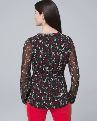 Woven-Sleeve Tie-Waist Floral Top