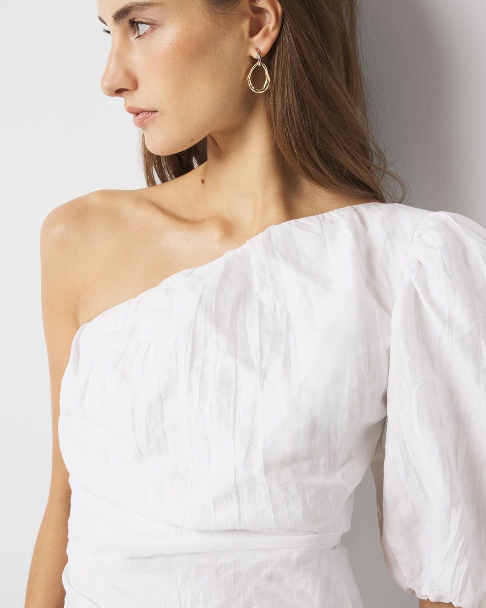 Petite One-Shoulder Bubble Hem Linen Dress