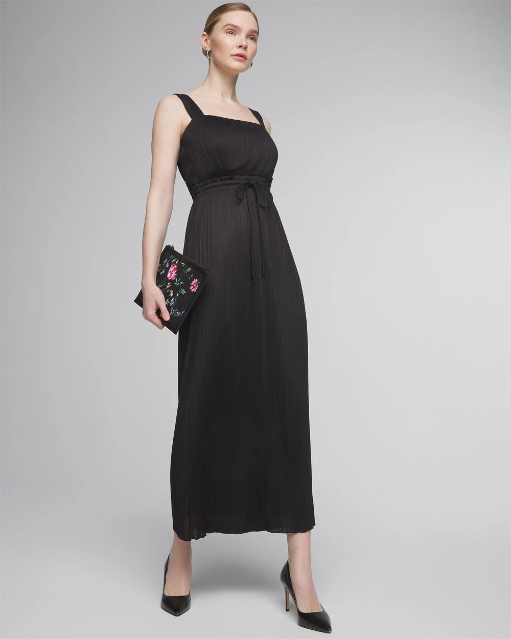 Sleeveless Tie-Waist Pleated Midi Dress click to view larger image.