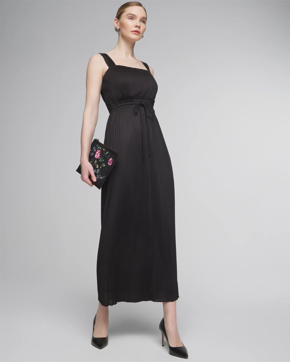 Petite Sleeveless Tie-Waist Pleated Midi Dress click to view larger image.