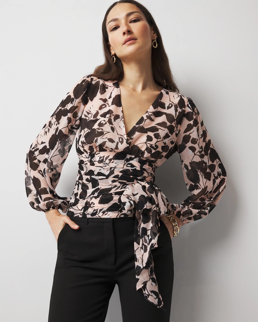 Petite Tie-Waist Chiffon Blouse