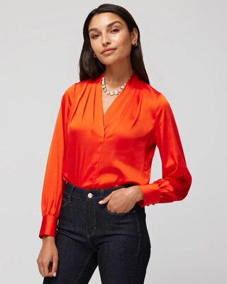 Long-Sleeve Pleated Detailed Blouse