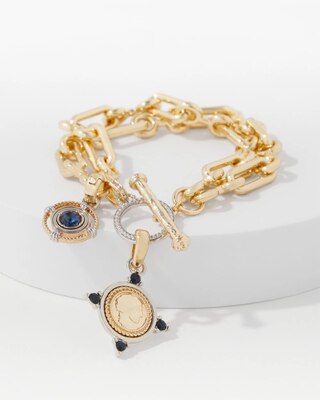 Coin + Blue Stone Chain Bracelet click to view larger image.