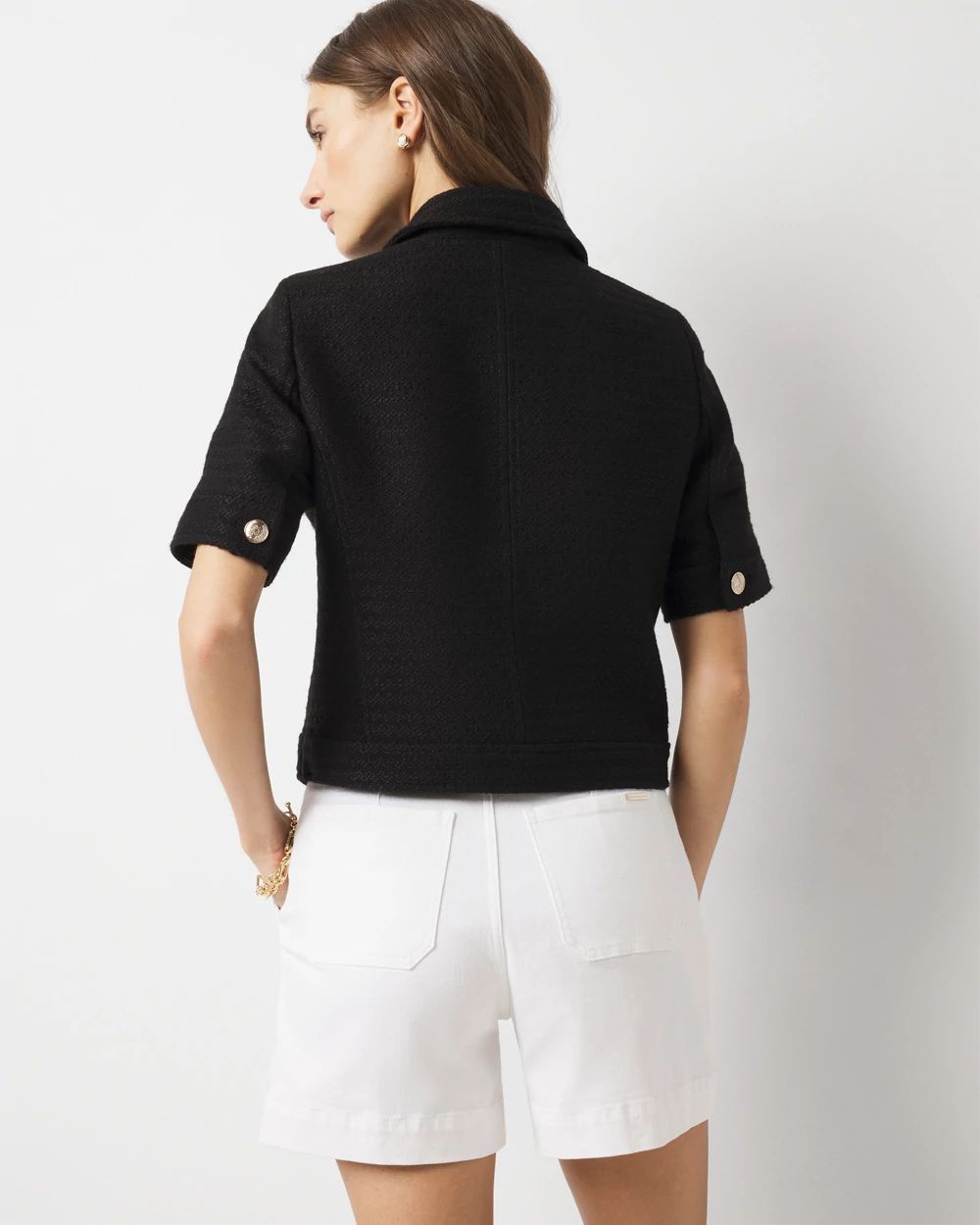 Petite Short-Sleeve Tweed Jacket