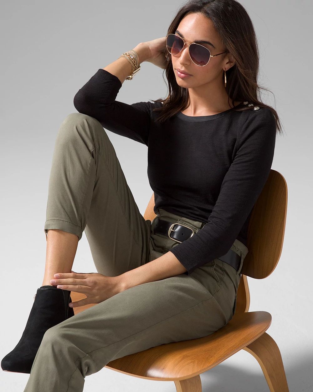 3/4 Sleeve Button Shoulder Tee