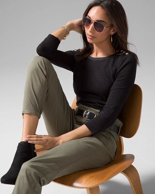 3/4 Sleeve Button Shoulder Tee