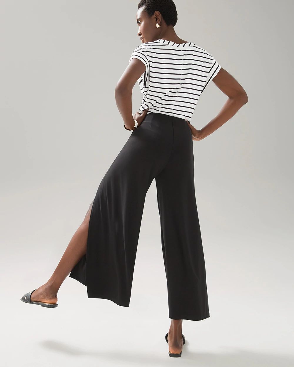 Wide Leg Wrap Waist Cropped Pant click to view larger image.