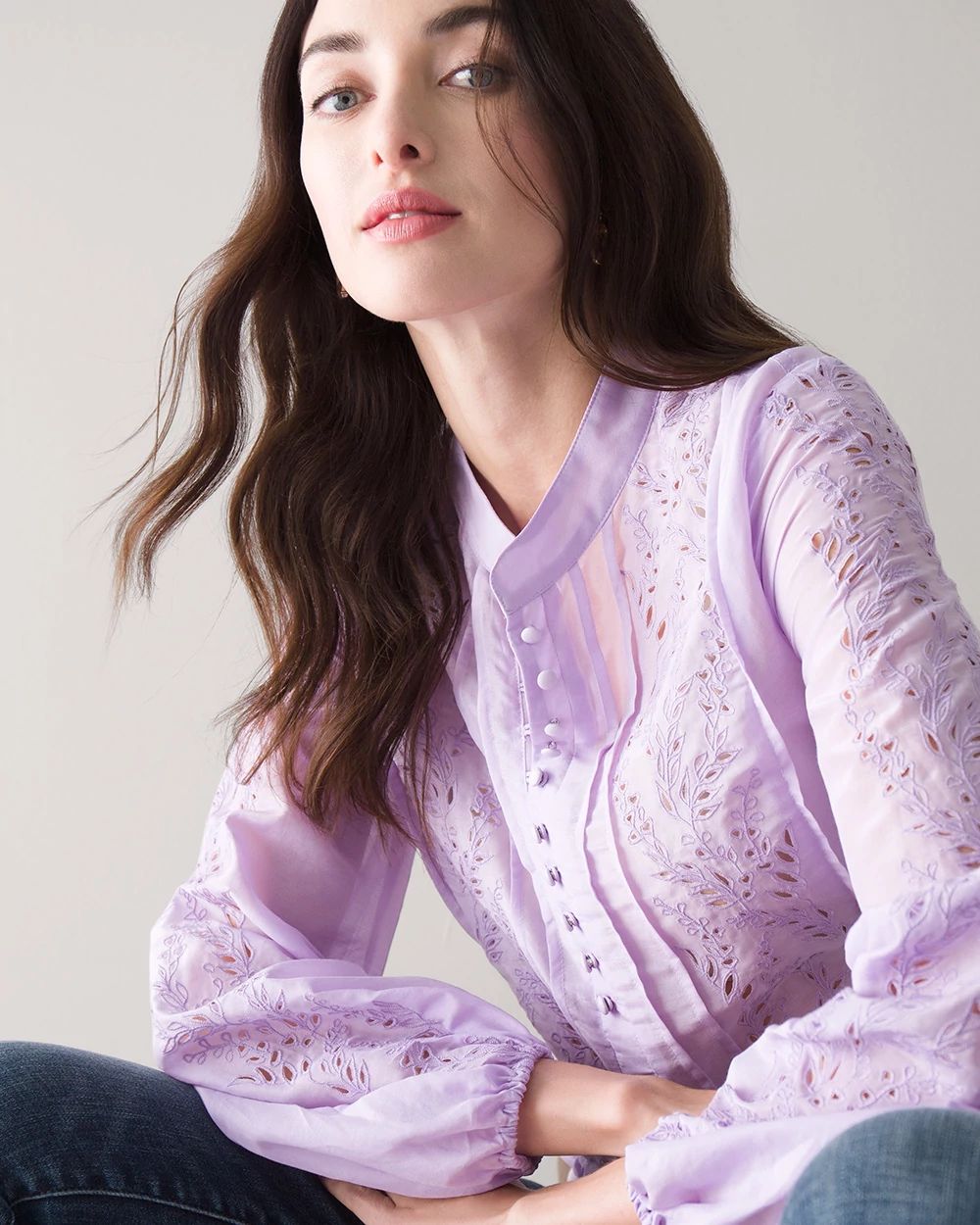 EMBROIDERED SILK/COTTON VOILE BLOUSE click to view larger image.