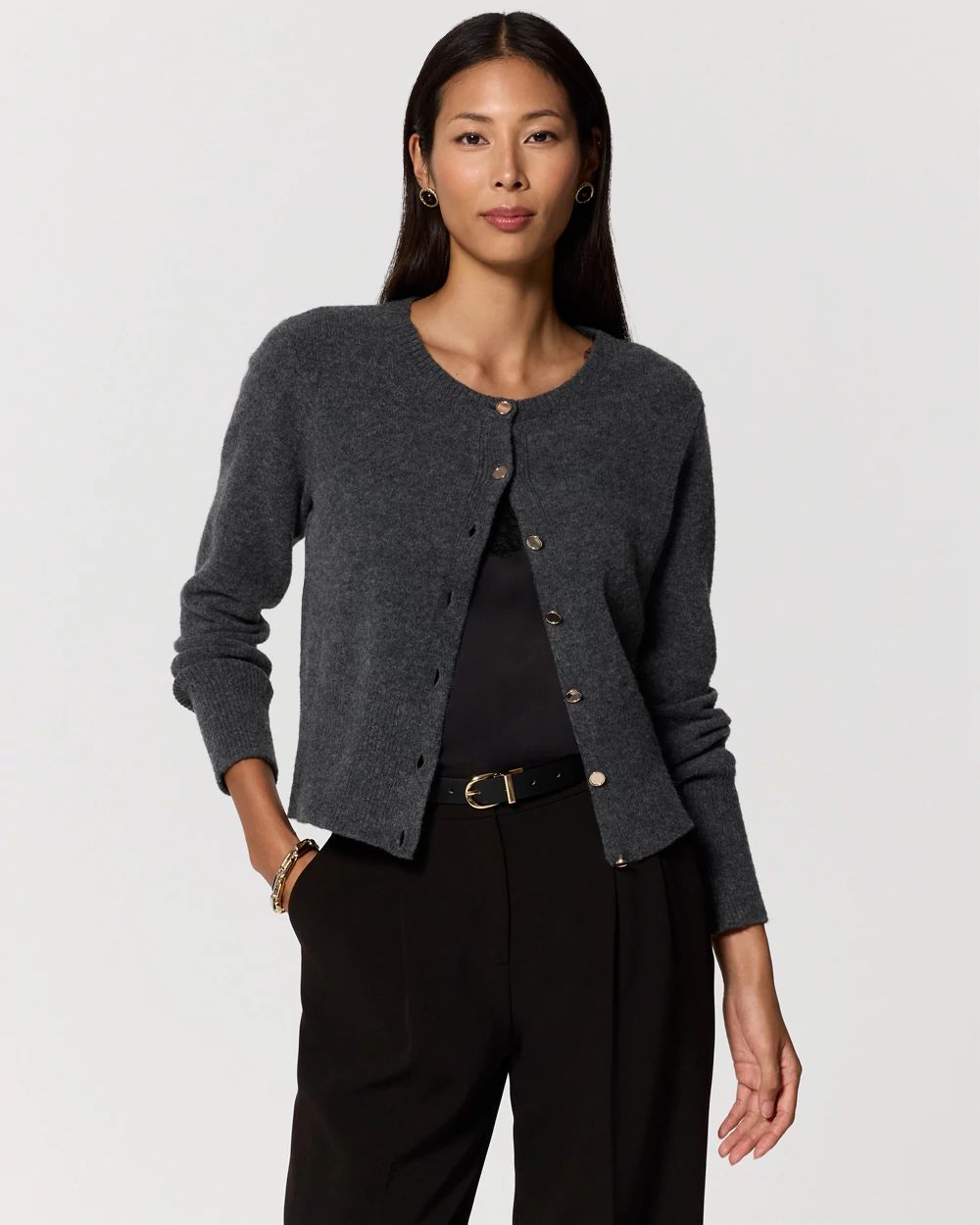 Button-Front Long Sleeve Cardigan