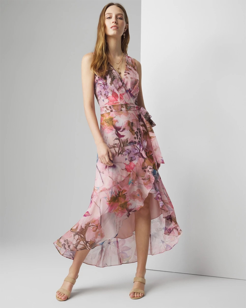 V-Neck Ruffle Wrap Dress