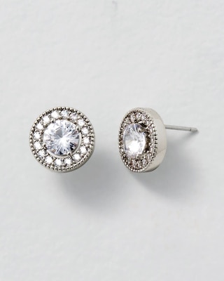 Silvertone Crystal Stud Earrings click to view larger image.