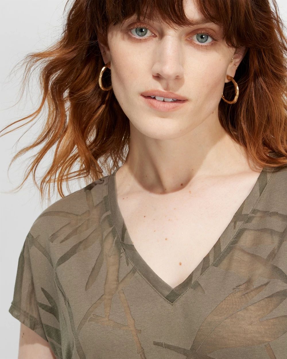 Outlet WHBM Short Sleeve Burnout V-Neck Tee