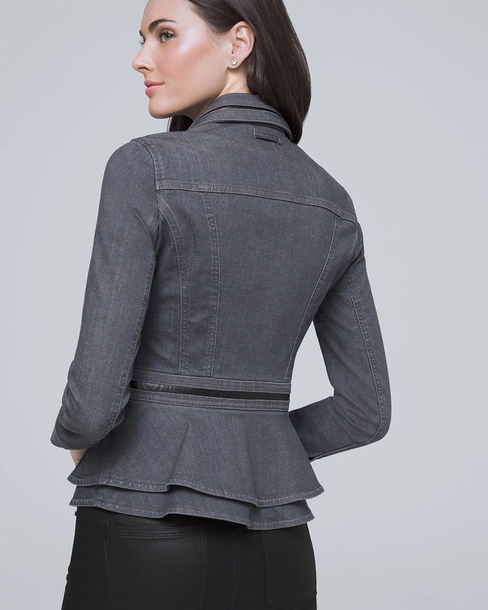 Peplum Casual Jacket with Faux Leather Trim click to view larger image.