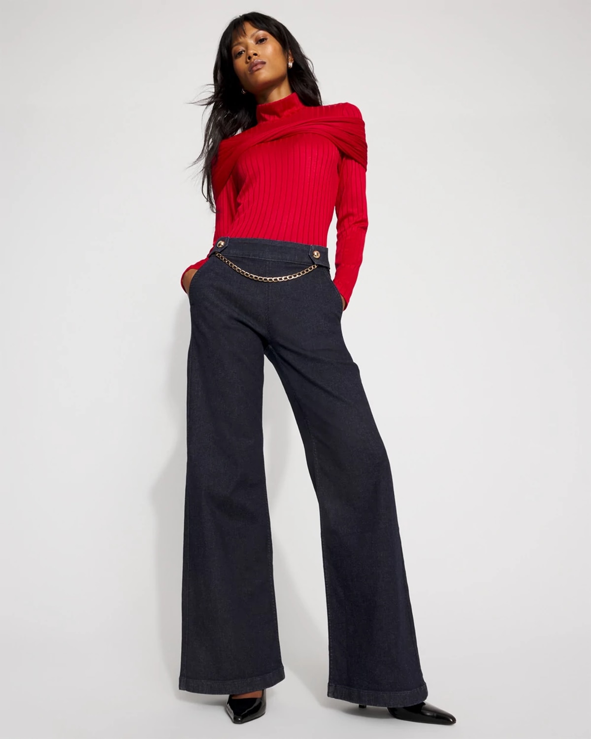 White House Black Market Petite Chain Detail Extra High-rise Wide-leg Jeans In Blue