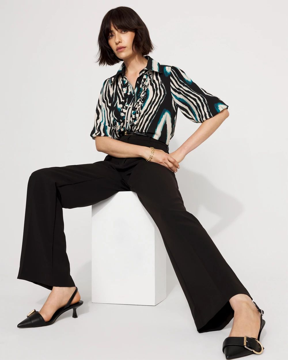 Puff Sleeve Ruffle Shirt click to view larger image.