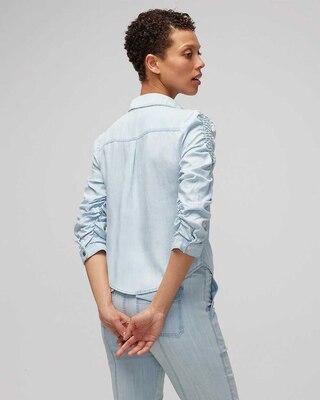 Smocked-Sleeve Denim Shirt click to view larger image.