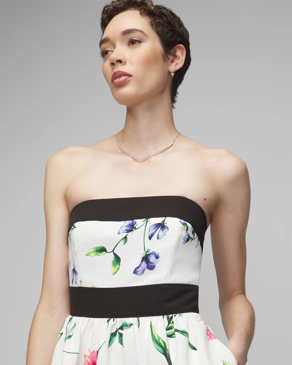 Petite Strapless Floral Contrast Fit & Flare Dress