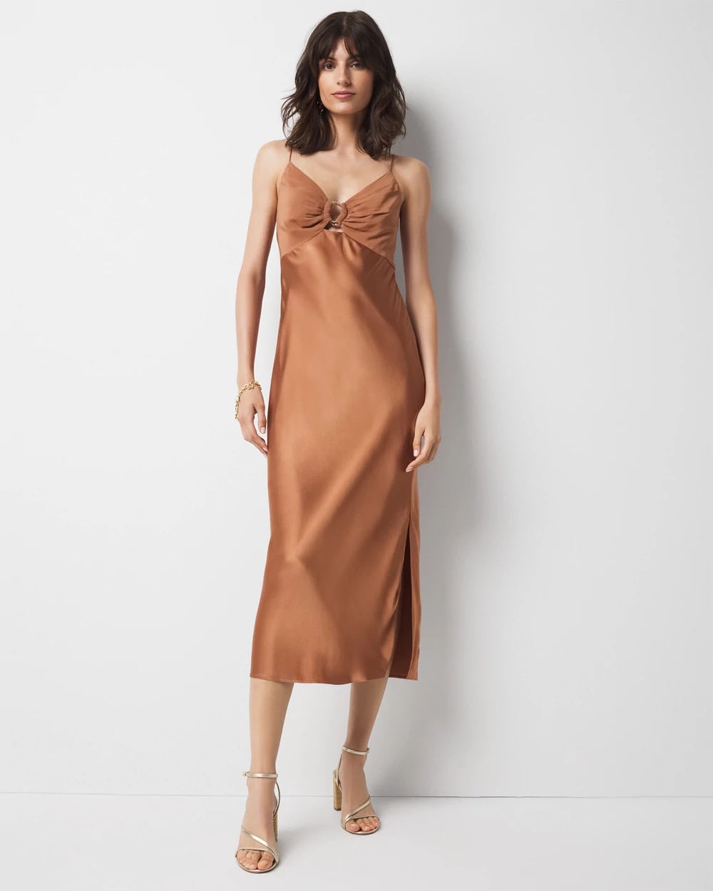 Women's Satin Midi Dress in Neutral size 10 | White House Black Market Women's Satin Midi Dress in Neutral size 10 | White House Black Market