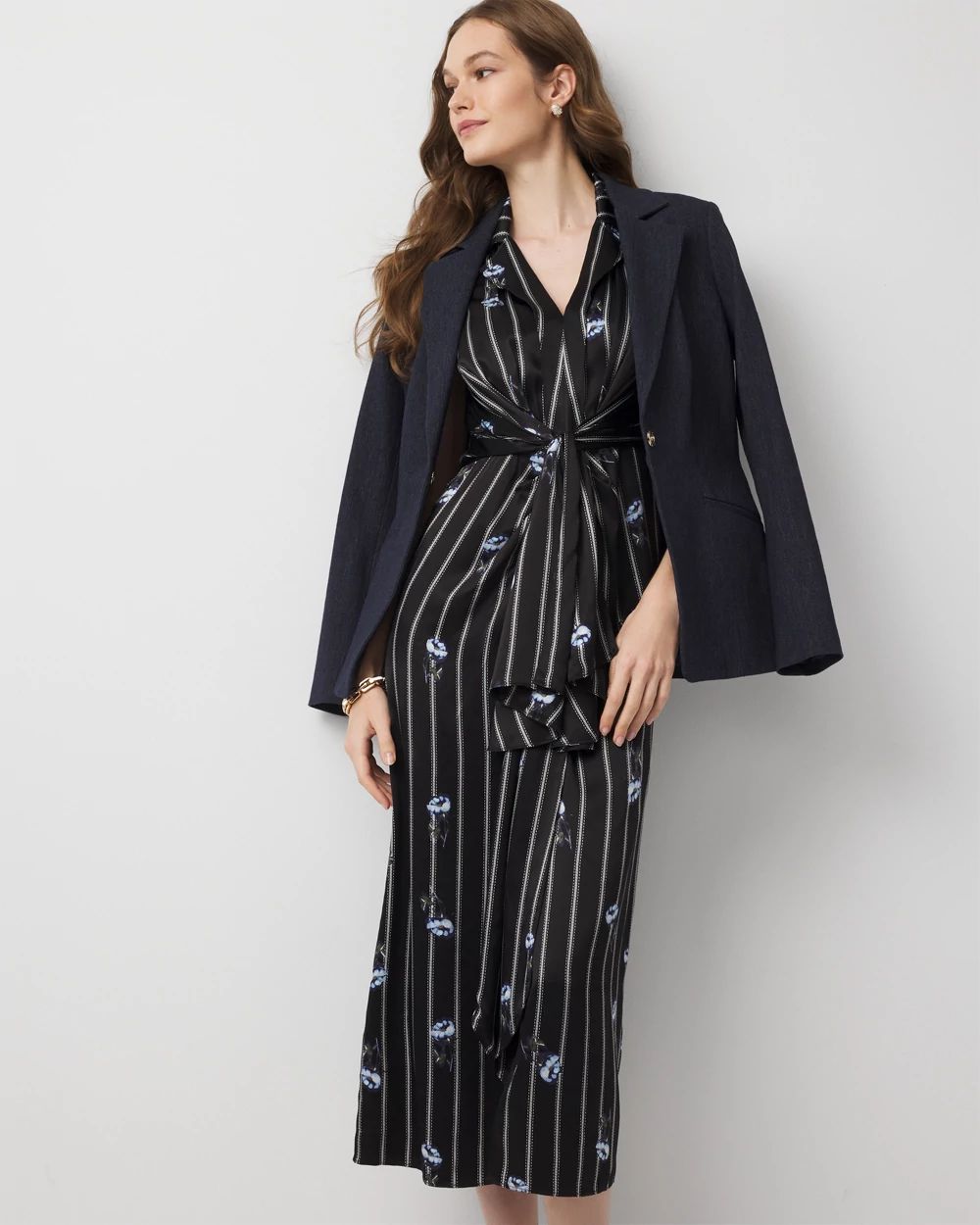 Drape Front Satin Midi Dress