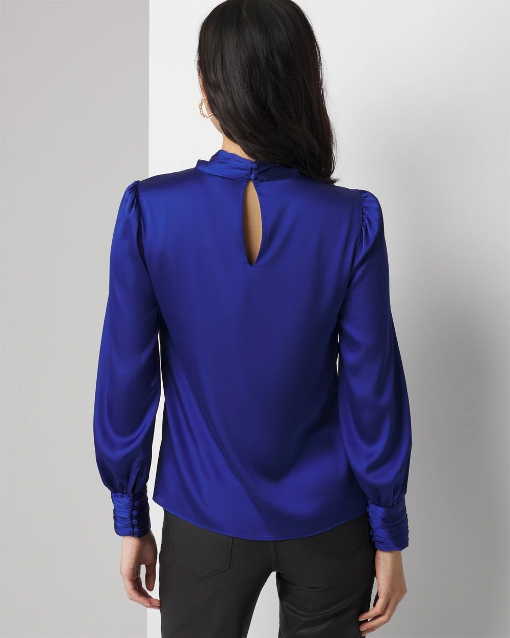 Long Sleeve Twisted Neck Satin Blouse