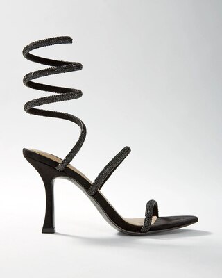 Black Embellished Wrap High Heel Sandals