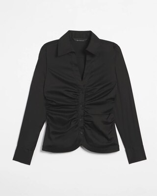 Long Sleeve Ruched Waist Poplin click to view larger image.