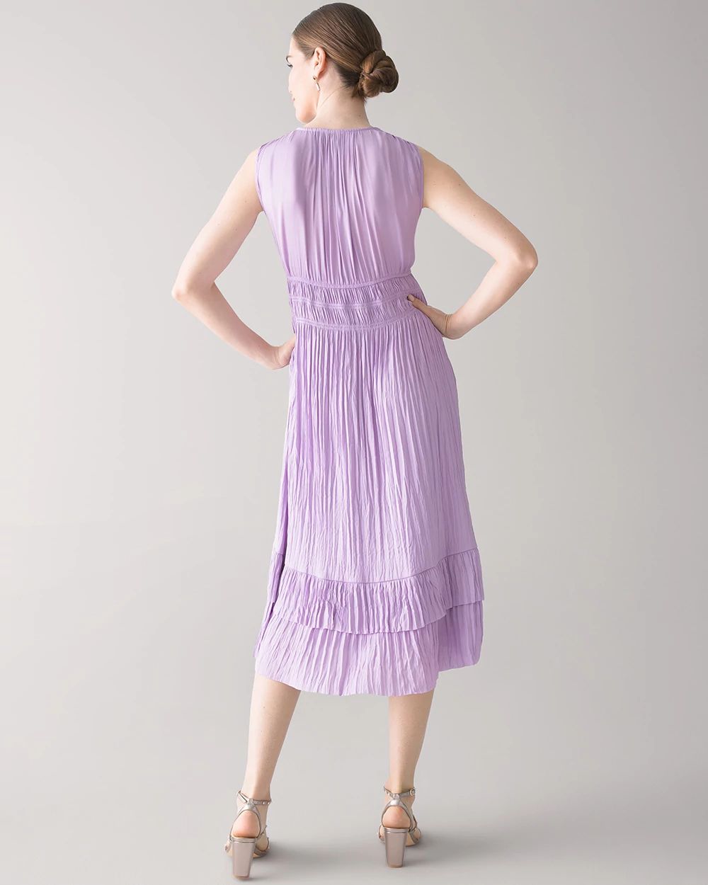 Petite Sleeveless Satin Pleated Midi Dress click to view larger image.