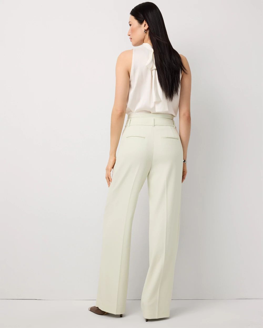 Petite Double Waistband High Rise Wide Leg Pant