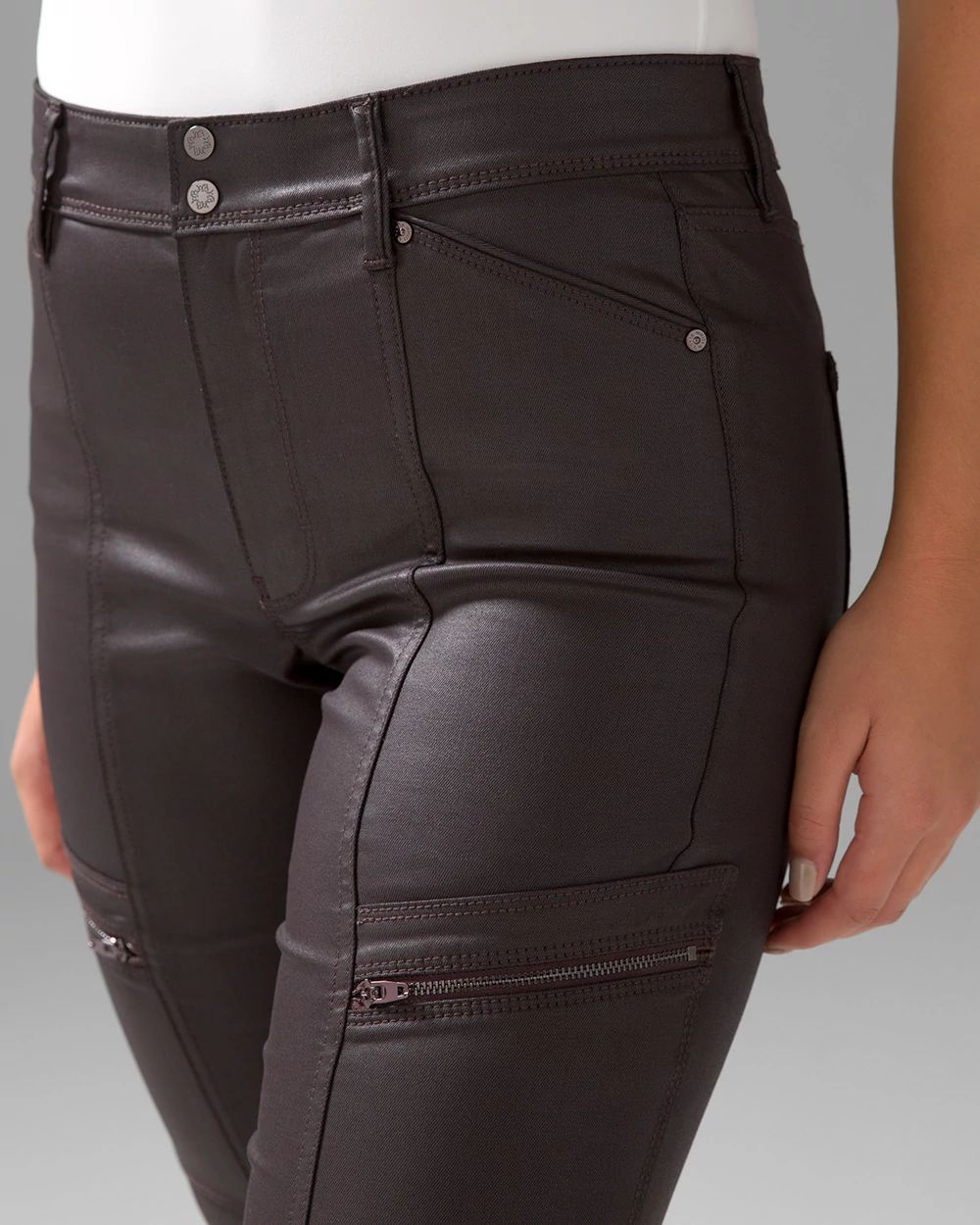 Curvy High-Rise Coated Skinny Cargo Jeans