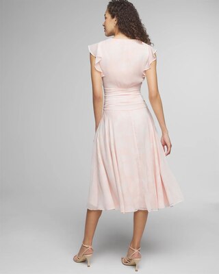 Flutter Sleeve Ruched Midi Dress