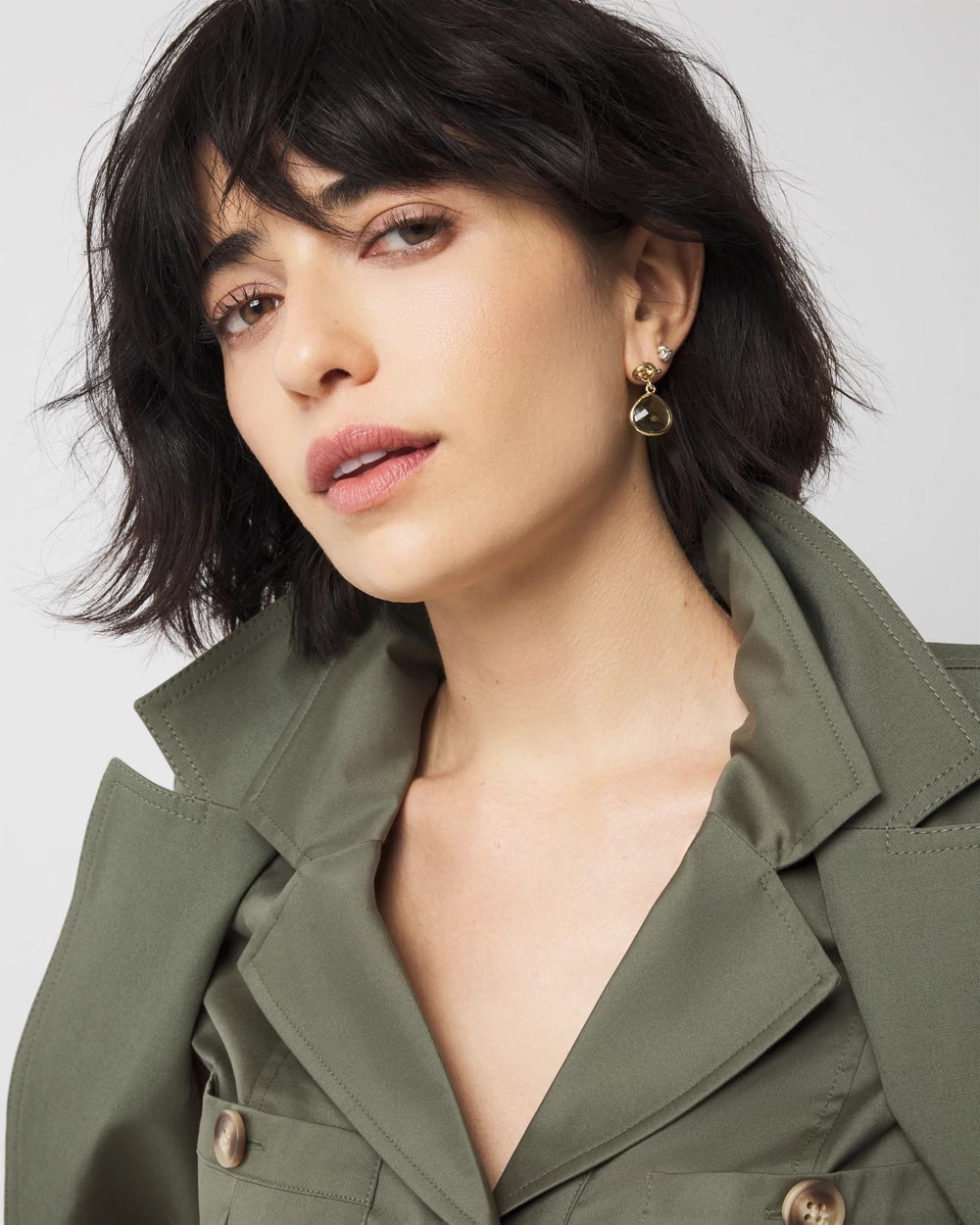 Olive + Gold Drop Earrings - image 1