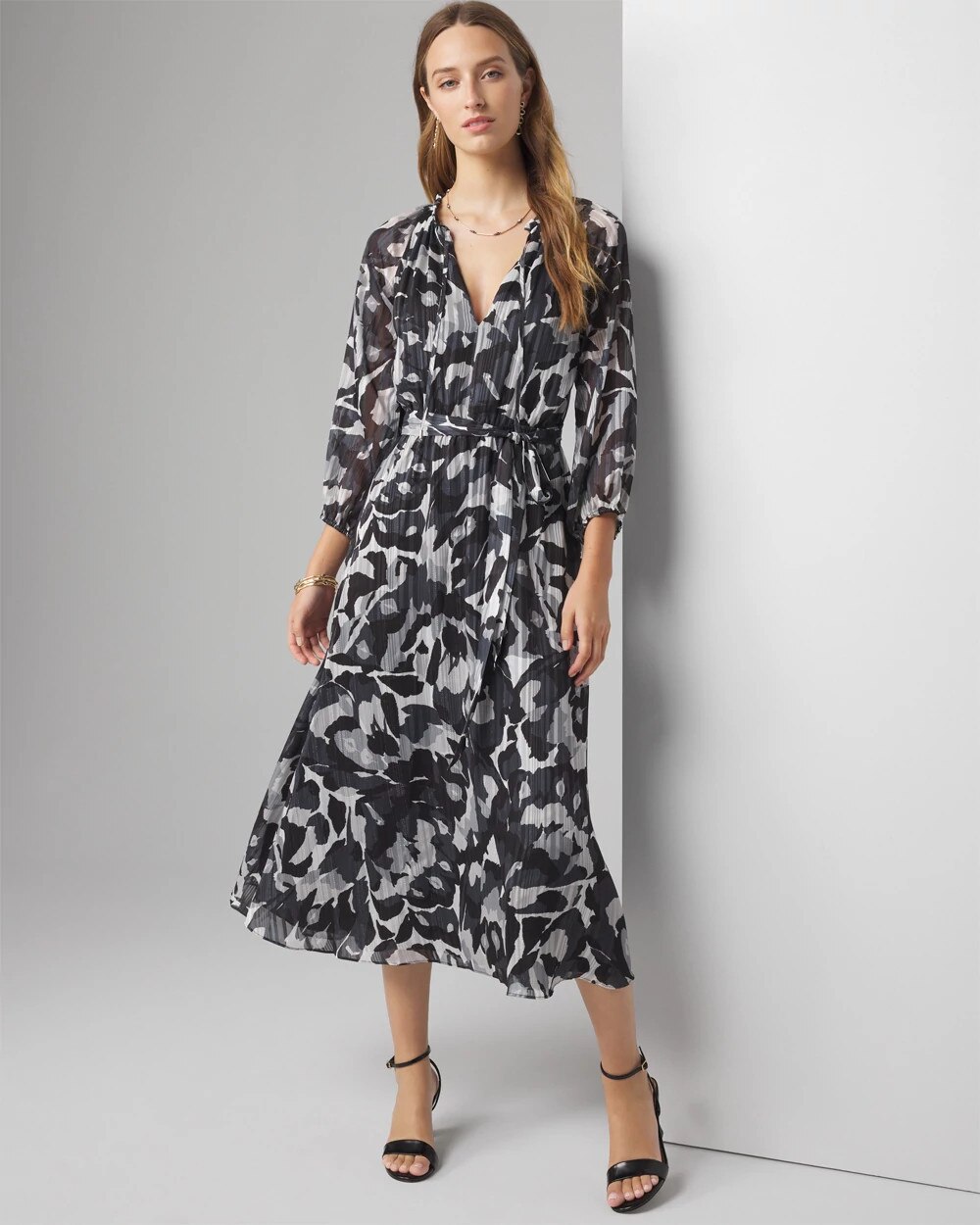 Long Sleeve Printed Midi Dress | White House Black Market