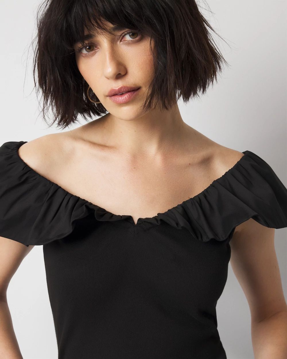 Ruffle Poplin Knit Top