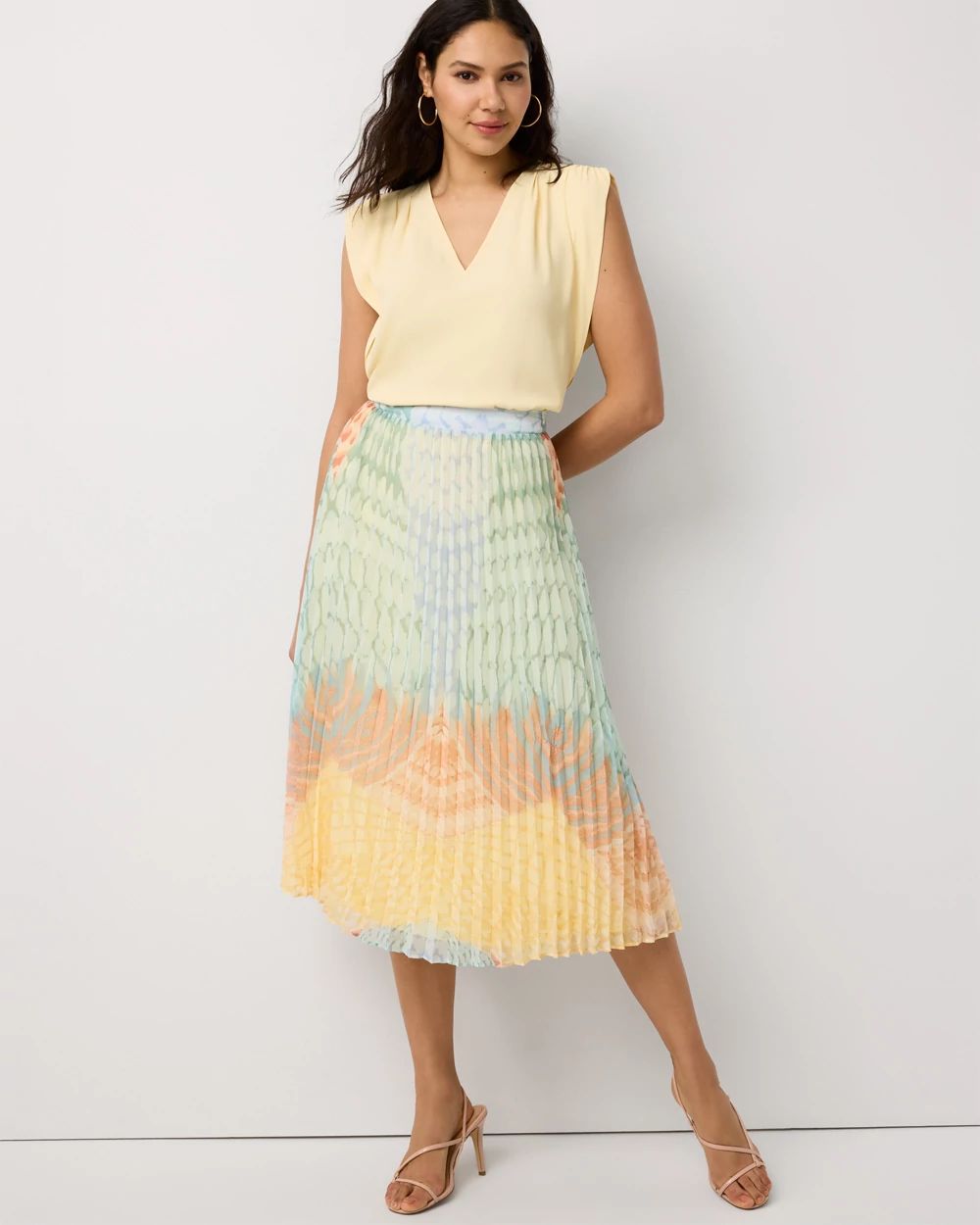 Pleated Chiffon Midi Skirt