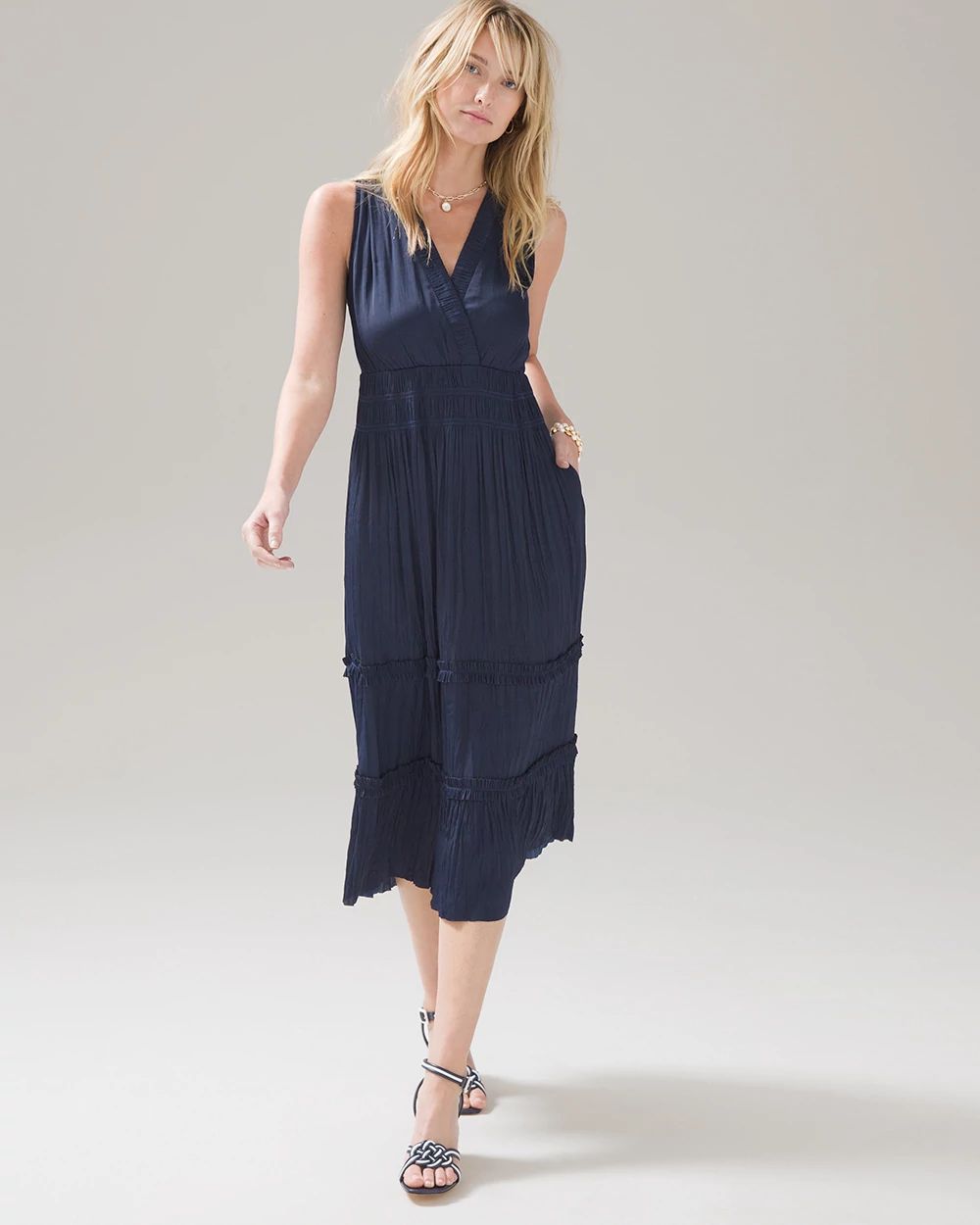 Satin Surplice Midi Dress