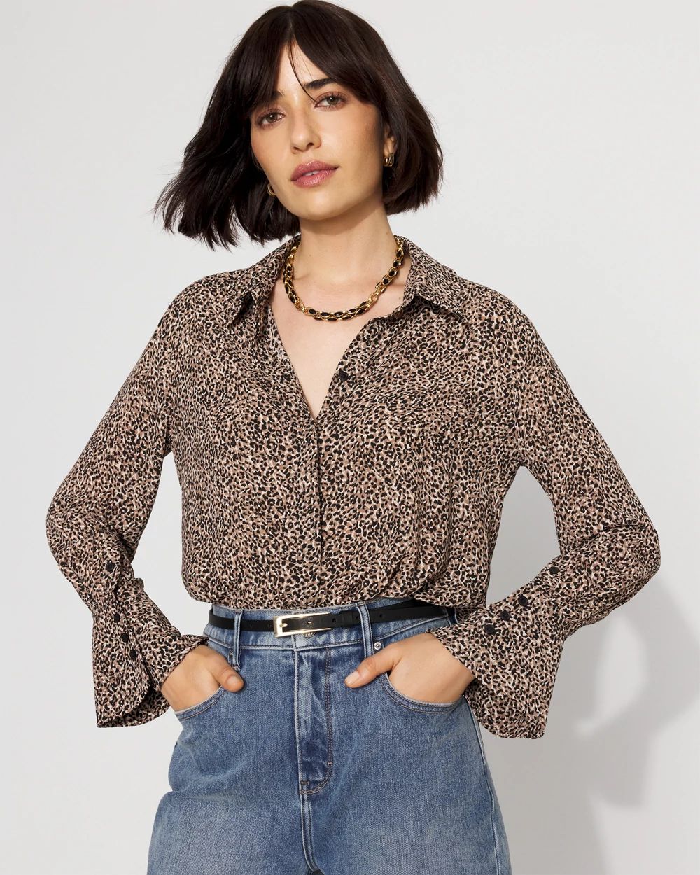 Long-Sleeve Flare Cuff Shirt