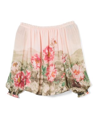 Placed Floral Off-The-Shoulder Blouse