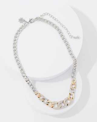 Gold + Silver Pavé Link Necklace click to view larger image.