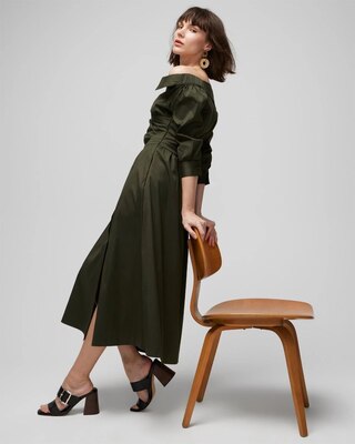 Open Neck Poplin Midi Dress