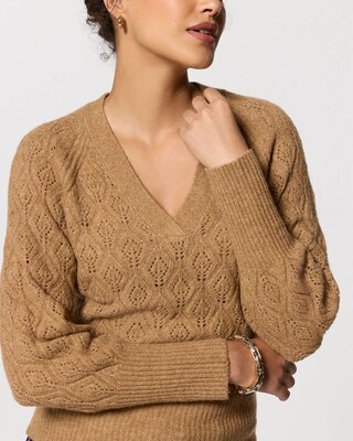 Rib Trim V-neck Sweater click to view larger image.