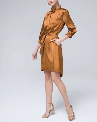Petite Satin Blouson Shirtdress